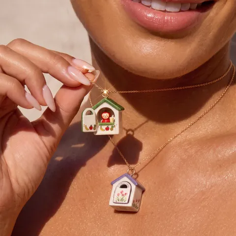 Openable Small House Animal Necklace Cute Cartoon Juice Bakery Flower Shop Micro Landscape Enamel Copper Pendant Necklace Jewelry