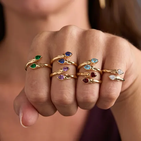 Anillo Abierto Geométrico de Acero Inoxidable Chapado en Oro Con Strass de Gota de Agua Colorida Anillos Ajustables Mujer