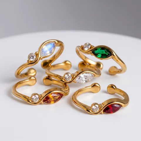Anillo Abierto Minimalista de Acero Inoxidable para Mujer Chapado en Oro Geométrico Strass Ajustable Joyería Regalo