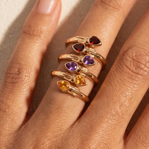 Anillo Abierto Geométrico de Acero Inoxidable Chapado en Oro Con Strass de Gota de Agua Colorida Anillos Ajustables Mujer