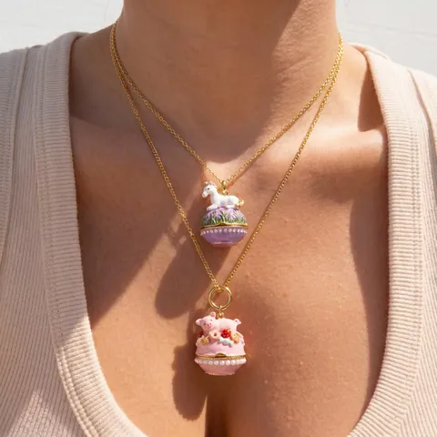 Original Copper Enamel Animal Easter Egg Pendant Necklace Artificial Pearl Rhinestone Cat Pig Unicorn Electroplated Gold Color Necklace Jewelry