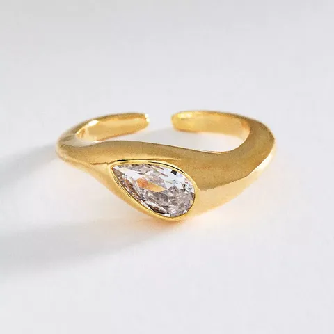 Geometric Stainless Steel Open Ring For Women Gold Plated Irregular Geometric Rhinestone Adjustable Niche Style Finger Ring Gift Jewelry