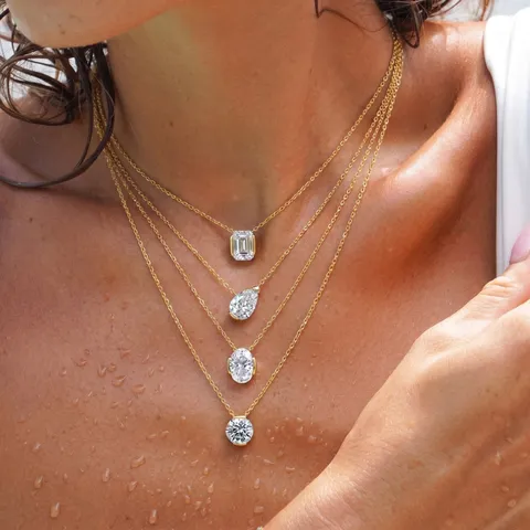 Minimalist Stainless Steel Gold Plated Geometric Pendant Necklace For Women Elegant Rhinestone Crystal Inlaid Waterdrop Chain Necklace Gift Jewelry
