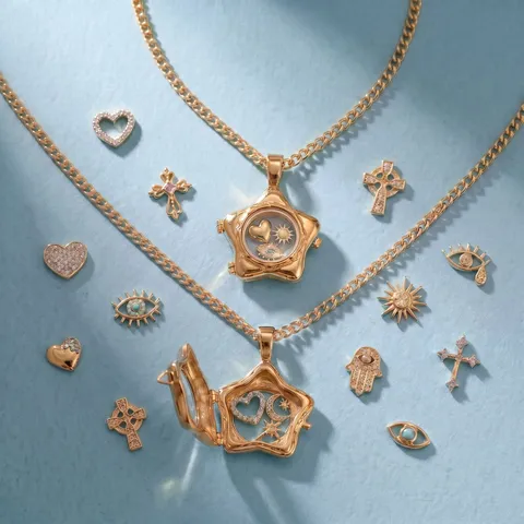 Mode Kupfer Vergoldet Stern Glas Medaillon Anhänger Halskette Strass Herz Kreuz Böses Auge Charms Für Damen Herren Schmuck