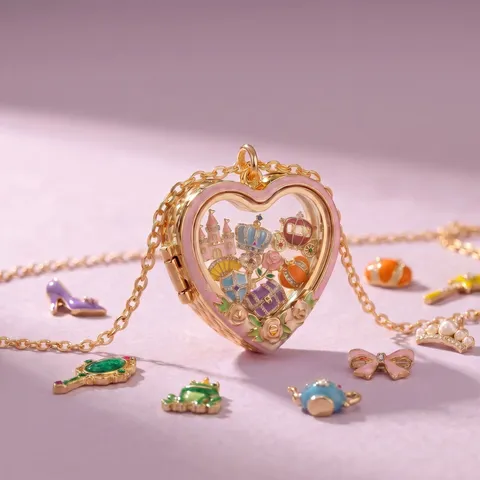 Vintage 18K Vergulde Koperen Hart Transparante Medaillon Ketting DIY Emaille Sprookjes Hangers Voor Vrouwen Mode Sieraden