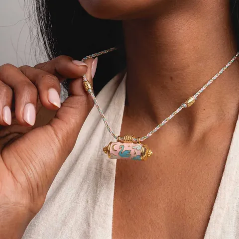 Ethnic Vintage Animal Series Cylinder Prayer Wheel Pendant Necklace Copper Enamel Woven Rope Boho Necklace For Women Men