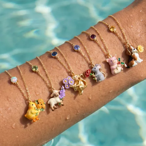 Mode Koper Verguld Emaille Chinese Dierenriem Dier Bloem Hanger Halsketting Gekleurde Strass Kunstparel Gelaagde Ketting Sieraden Cadeau Voor Vrouwen