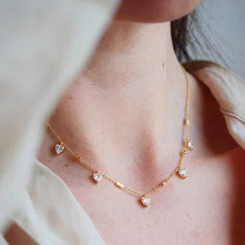 Dames Roestvrij Staal Achttien Karaat Verguld Strass Ketting Hart Vierkant Waterdruppel Geometrische Hanger Sieraden Accessoire