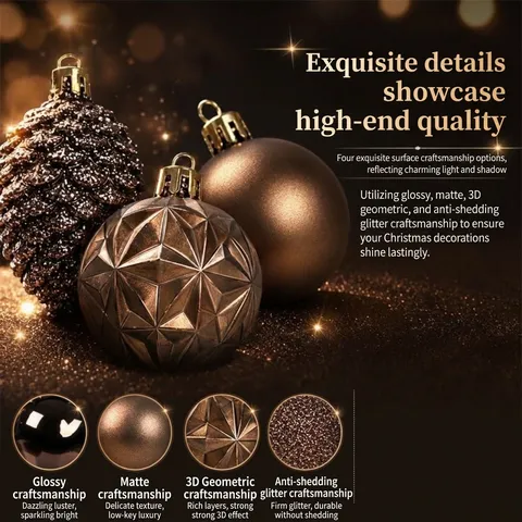 Coffee Brown Painted Christmas Ball Ornaments Shatterproof Plastic Hanging Pendants For Holiday Tree Party Home Decoration