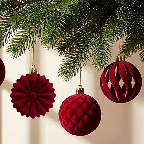 Flocked Christmas Ball Set For Tree Decorative Heteromorphic Velvet Hanging Balls Holiday Party Home Ornaments