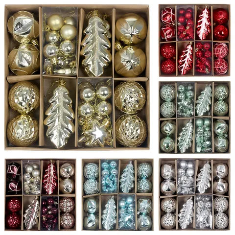 Electroplated Painted Plastic Christmas Ball Ornaments Leaf Star Tree Hanging Pendants For Holiday Home Party Tree Decoration