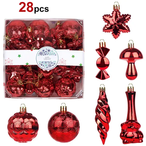 Electroplated Plastic Christmas Tree Ornaments Assorted Snowflake Candy Shapes Shatterproof Christmas Baubles Holiday Party Decoration