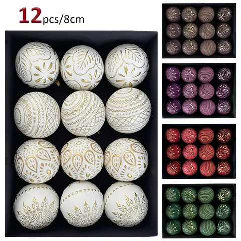 Retro European Relief Christmas Ball Ornaments Antique Plastic Xmas Tree Hanging Baits Holiday Party Home Decoration