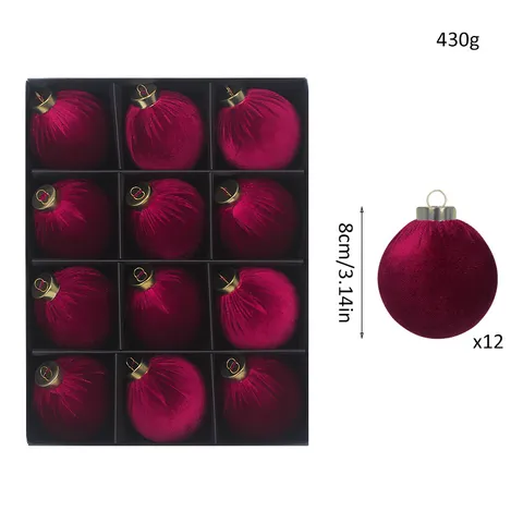 Classical Velvet Christmas Baubles Hanging Tree Ornaments Flocked Xmas Decorative Holiday Festival Party Decoration Fabric Wrapped Balls