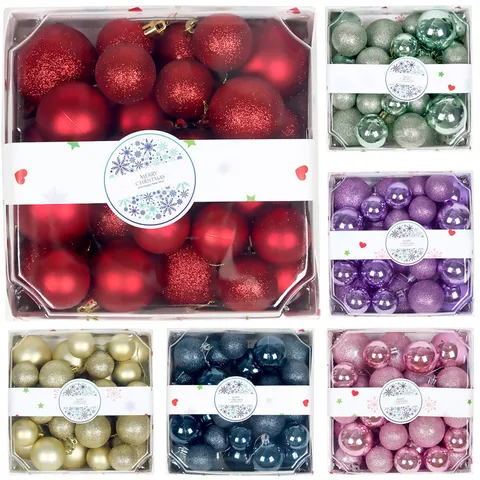 Plastic Electroplated Christmas Baubles Box Set Shiny Matte Glitter Christmas Tree Hanging Ornaments For Holiday Party Home Decor