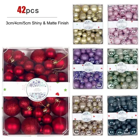 Christmas Ball Ornaments Plastic Decorative Hanging Baubles For Holiday Xmas Tree Shiny Matte Glitter Finish Assorted Colors