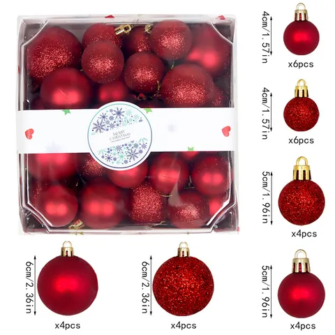 Plastic Electroplated Christmas Baubles Box Set Shiny Matte Glitter Christmas Tree Hanging Ornaments For Holiday Party Home Decor