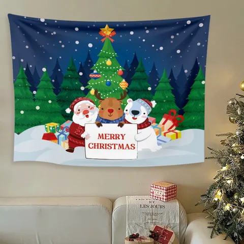 Weihnachten Wandteppich Weihnachtsmann Schneemann Druck Polyester Hintergrund Für Haus Party Garage Dekor Feiertag Wandbehang