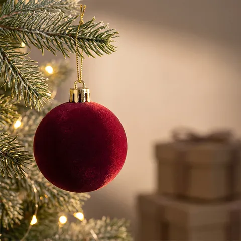 Flocked Christmas Balls Velvet Christmas Tree Hanging Ornaments Decorative Holiday Baubles Wine Red Green White Home Decor