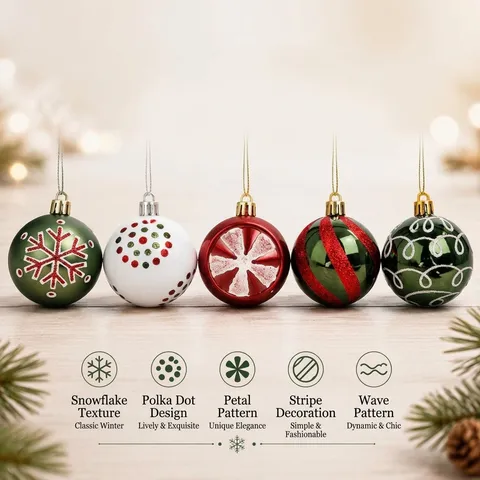 Electroplated Painted Plastic Christmas Balls Set Shiny Glitter Snowflake Baubles Ornaments For Holiday Xmas Tree Decorations Party Home Supplies