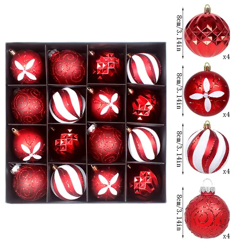 Luxury Painted Christmas Ball Ornaments Plastic Shatterproof Striped Geometric Floral Holiday Tree Hanging Decorations Gift Set