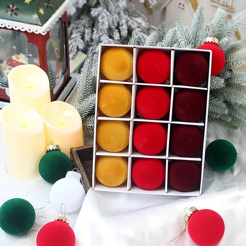 Vlokken Kerstballen PET Fluweel Textuur Kerstboom Hangende Decoraties Festival Feest Home Decor Veelkleurige Ornamenten