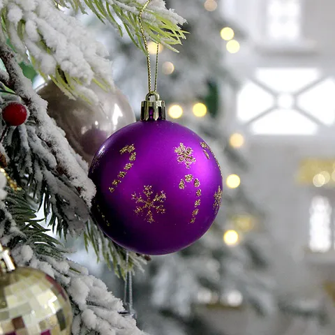 Purple Gold Christmas Tree Balls Ornaments Electroplated Plastic Hanging Baubles For Holiday Party Home Decorations Set