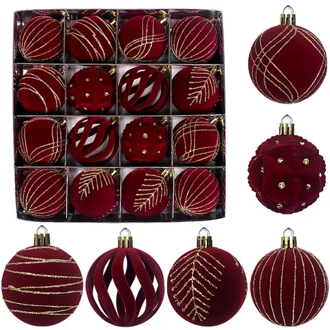 Flocked Christmas Ball Ornaments Painted Plastic Hanging Balls For Holiday Tree Decoration