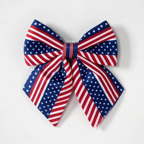 USA Independence Day Star And Stripes Velvet Bow Hanging Ornament Patriotic Red White Blue Printed Bow For Door Wall Home Decor