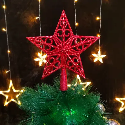 Estrella de Navidad 3D Hueca Purpurina Plástico Pentagrama Adorno para Árbol Decoración de Fiesta Navideña Hogar