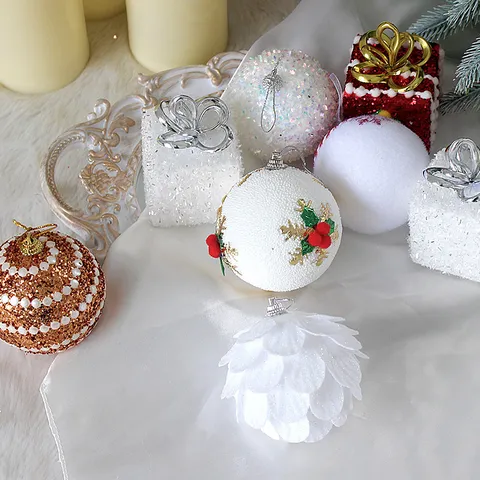 White Foam Christmas Balls Ornaments Set Glitter Petal Onion Balls Christmas Tree Hanging Decorations For Holiday Party Home Decor