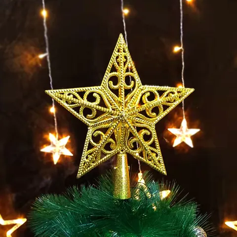 Estrella de Navidad 3D Hueca Purpurina Plástico Pentagrama Adorno para Árbol Decoración de Fiesta Navideña Hogar