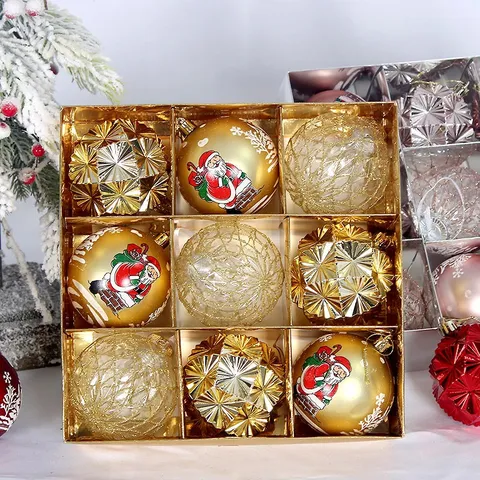 Christmas Baubles Plastic Electroplated Santa Claus Snowflake Printed Hanging Ornaments Boxed Festival Decoration For Tree Home Party