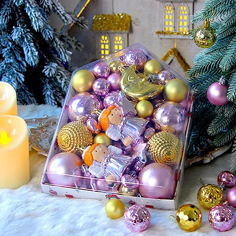 Electroplated Plastic Christmas Ornaments Set Cartoon Pink Gold Angel Hand Painted Xmas Tree Hanging Decorations For Holiday Decor