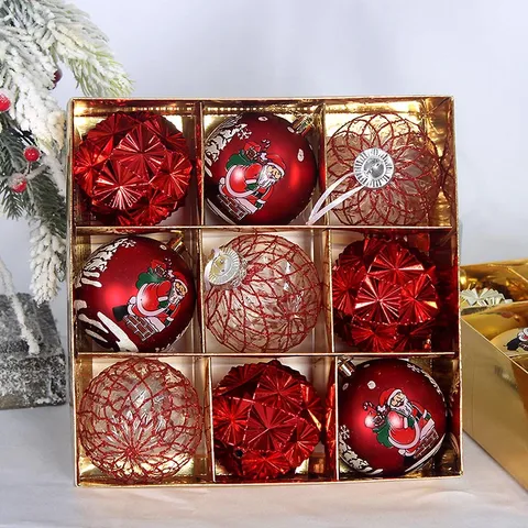 Christmas Baubles Plastic Electroplated Santa Claus Snowflake Printed Hanging Ornaments Boxed Festival Decoration For Tree Home Party