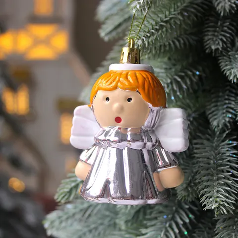 Electroplated Plastic Christmas Ornaments Set Cartoon Pink Gold Angel Hand Painted Xmas Tree Hanging Decorations For Holiday Decor