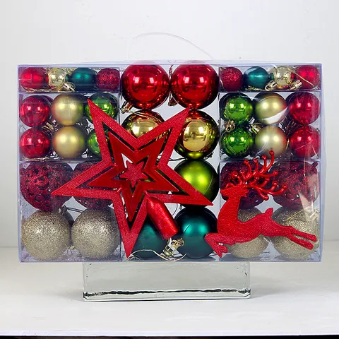 102-Teiliges Mehrfarbiges Weihnachtskugeln Set Für Weihnachtsbaum Deko Kunststoff Galvanisierte Hängende Kugeln Mit Stern Und Rentier