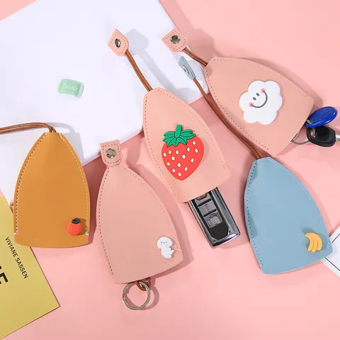 Creatieve PU-Lederen Cartoon Pull-Out Sleuteletui Schattige Dier Fruit Hanger Autosleutel Bescherming Tas Unisex