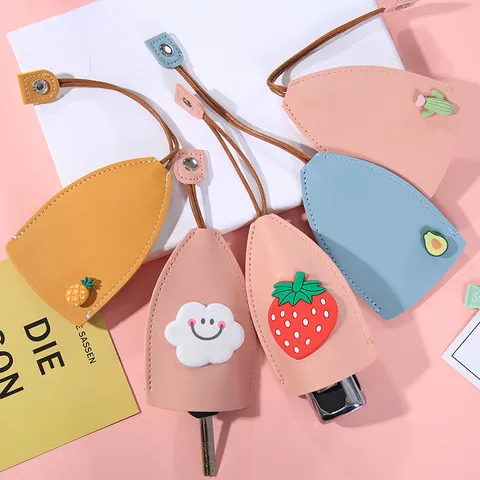 Creatieve PU-Lederen Cartoon Pull-Out Sleuteletui Schattige Dier Fruit Hanger Autosleutel Bescherming Tas Unisex