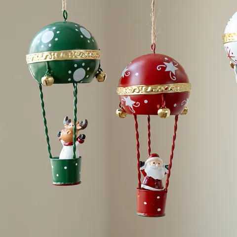 Christmas Iron Art Hot Air Balloon Hanging Ornament Resin Santa Claus Snowman Reindeer Pendant Holiday Tree Decoration