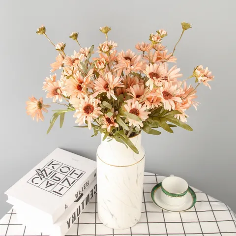 Artificial Chrysanthemum Flower Bouquet Silk Floral Arrangement Lifelike Fake Flowers For Home Wedding Party Decor Photography