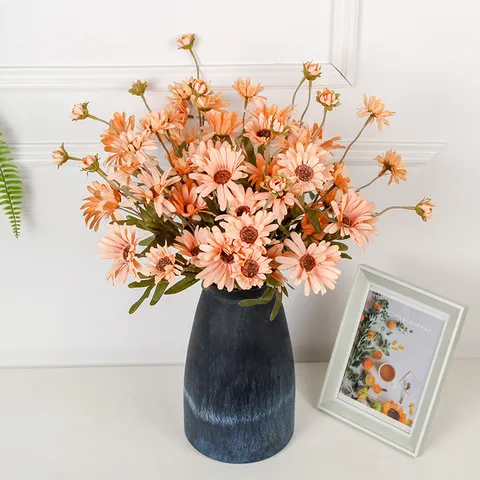 Artificial Chrysanthemum Flower Bouquet Silk Floral Arrangement Lifelike Fake Flowers For Home Wedding Party Decor Photography