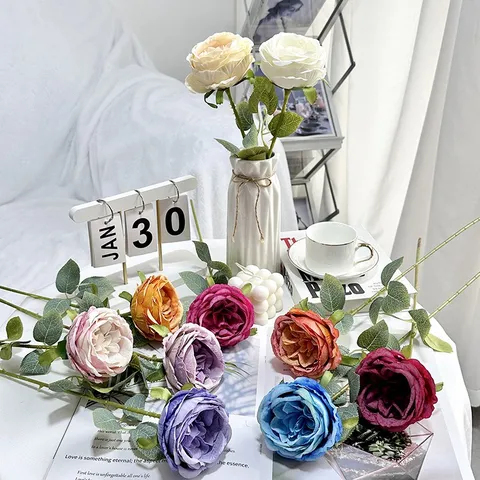Artificial Silk Rose Flower Single Stem Austin Fake Flowers For Wedding Home Table Decor Interior Floral Arrangement