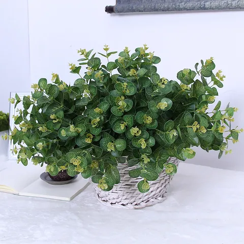 Artificial Plastic Eucalyptus Leaves Stem Fake Greenery Plant For Indoor Home Decor Floral Arrangement Wedding