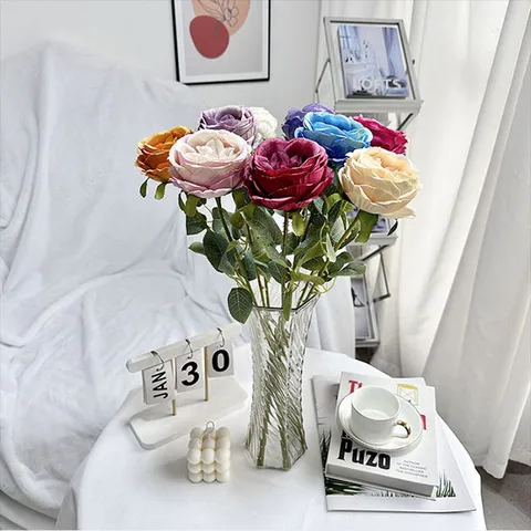 Artificial Silk Rose Flower Single Stem Austin Fake Flowers For Wedding Home Table Decor Interior Floral Arrangement