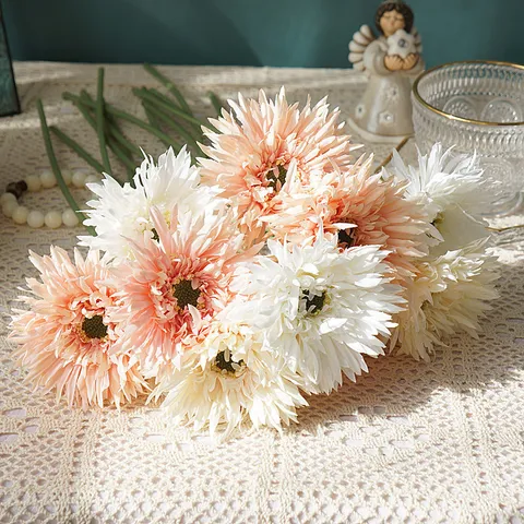 Artificial Silk Gerbera Daisy Flower Stem Frayed Brushed Faux Floral For Home Wedding Party Photography