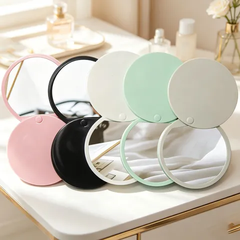 Specchio Da Trucco Compatto Portatile Rotondo Coperchio Scorrevole Cornice In Plastica Vetro Ad Alta Definizione Per Viaggi Bellezza Quotidiana