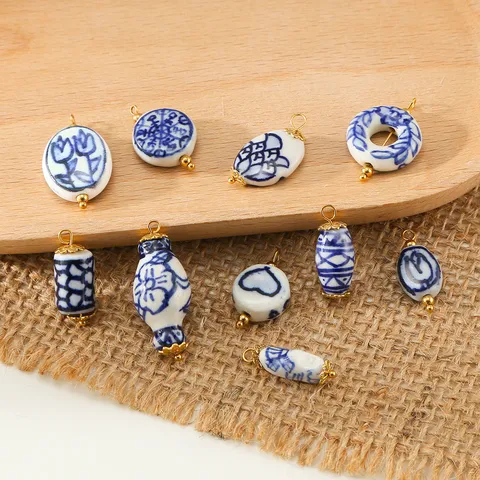 Ciondoli in Porcellana Blu e Bianca Stile Cinese Vintage Pendenti in Acciaio Inossidabile per Creazione Gioielli Fai da Te Accessori