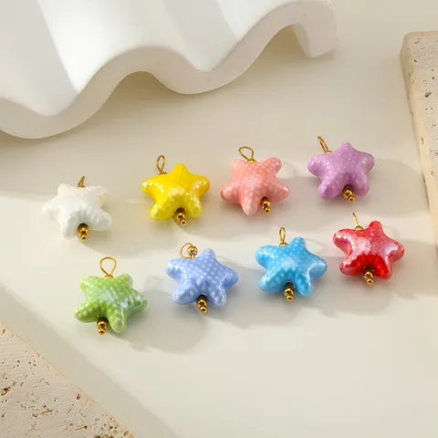 DIY Ceramic Star Starfish Charms Pendants For Jewelry Making Handmade Earrings Necklace Beads Colorful Stainless Steel Ring Findings