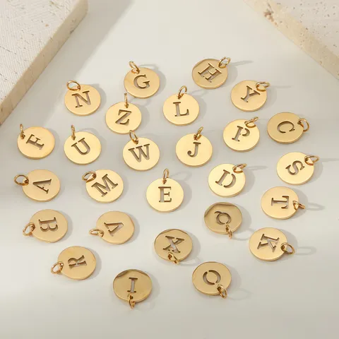 Stainless Steel Hollow English Alphabet Letter Round Disc DIY Charms Jewelry Findings Cutout Pendants Craft Making Accessories Components
